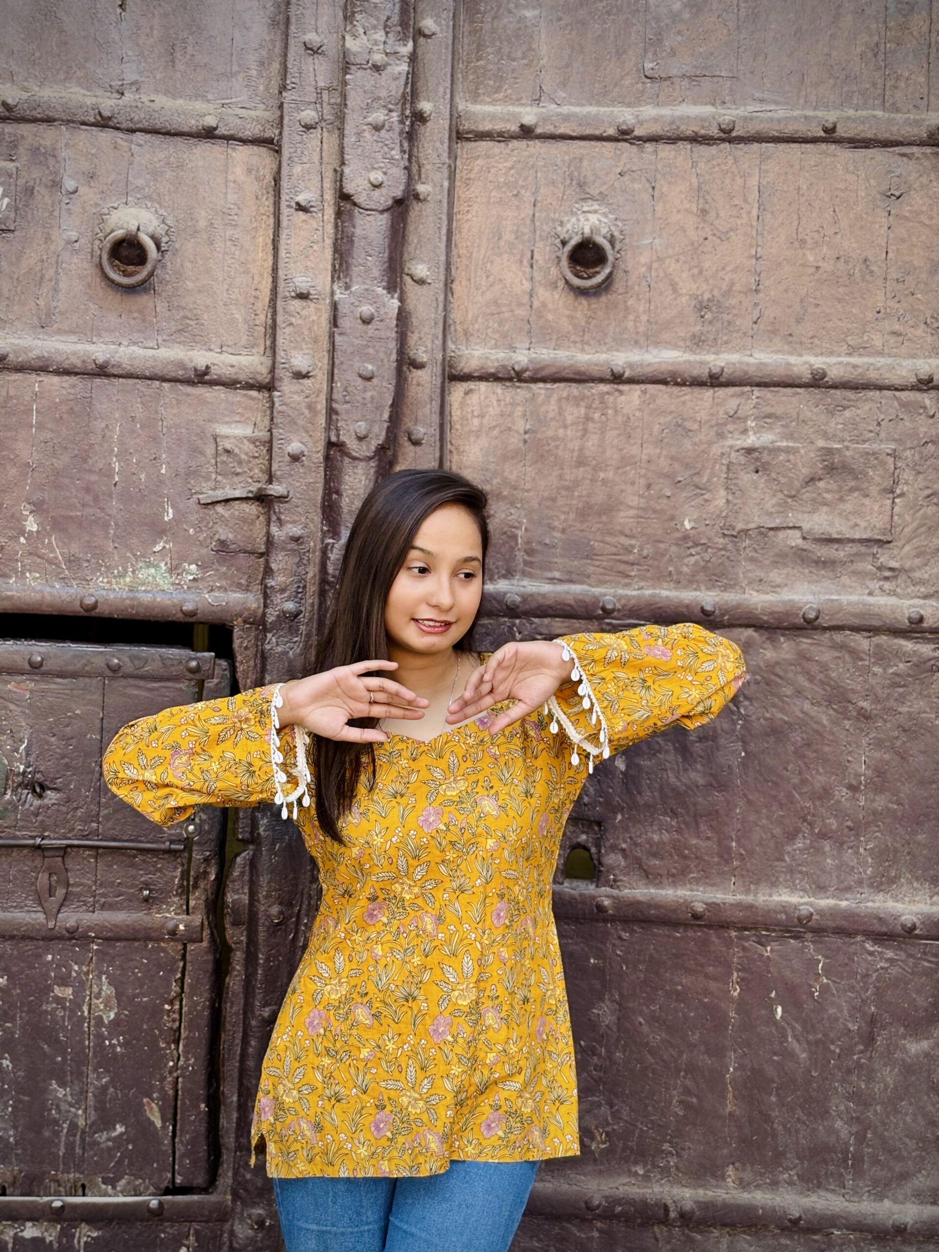 Sunehri floral print kurti by liora - Image 5